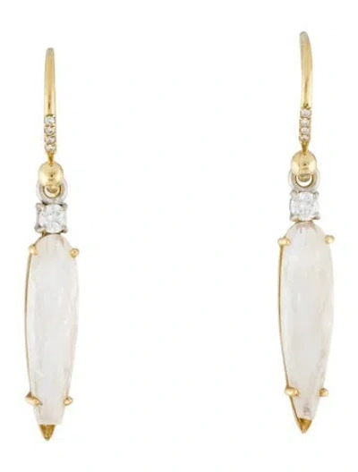 Pre-owned Irene Neuwirth 18k Moonstone Labradorite & Diamond Drop Earrings In Multi