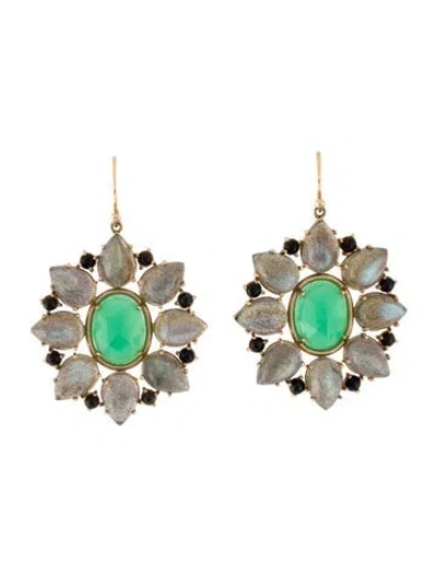 Pre-owned Irene Neuwirth 18k Multistone & Diamond Floral Drop Earrings