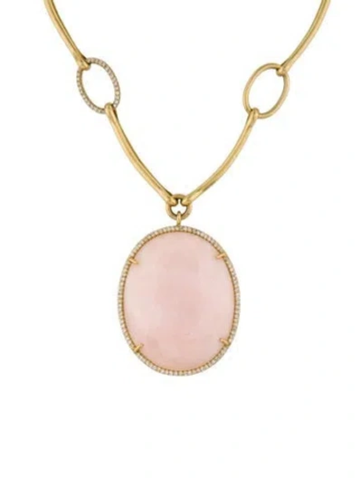 Pre-owned Irene Neuwirth 18k Opal & Diamond Oval Pendant Necklace, 16" In Multicolor