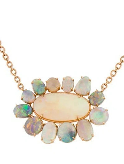 Pre-owned Irene Neuwirth 18k Opal Station Necklace, 18" In Multi