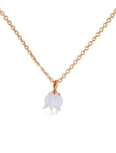 Pre-owned Irene Neuwirth 18k Pearl & Chalcedony Lily Of The Valley Pendant Necklace, 18" In Multi