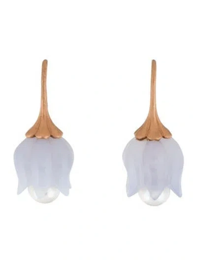 Pre-owned Irene Neuwirth 18k Pearl & Chalcedony Valley Drop Earrings In Multi