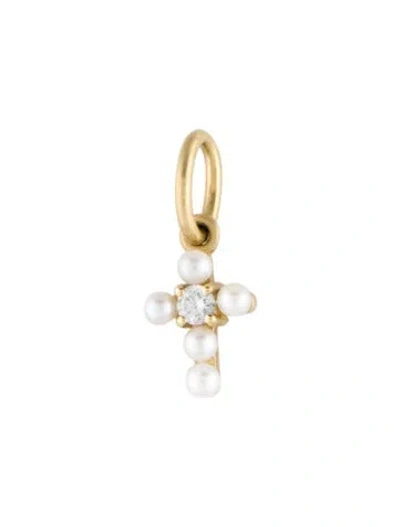 Pre-owned Irene Neuwirth 18k Pearl & Diamond Petite Immaculate Cross Pendant In Multi