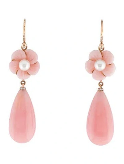 Pre-owned Irene Neuwirth 18k Pearl, Diamond & Opal Drop Earrings In Multi