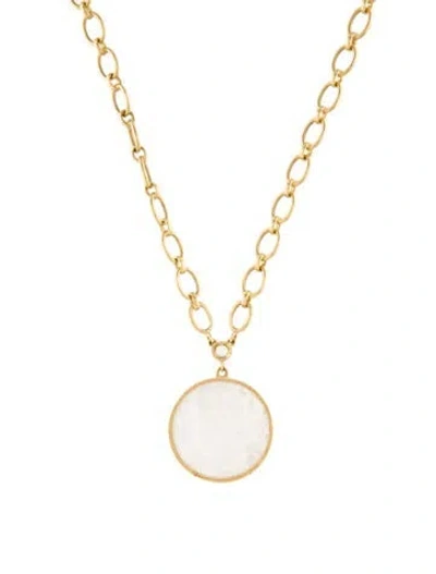 Pre-owned Irene Neuwirth 18k Rainbow Moonstone Large Pendant Necklace, 18" In Multi