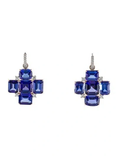 Pre-owned Irene Neuwirth 18k Tanzanite & Diamond Ooak Drop Earrings In Multi