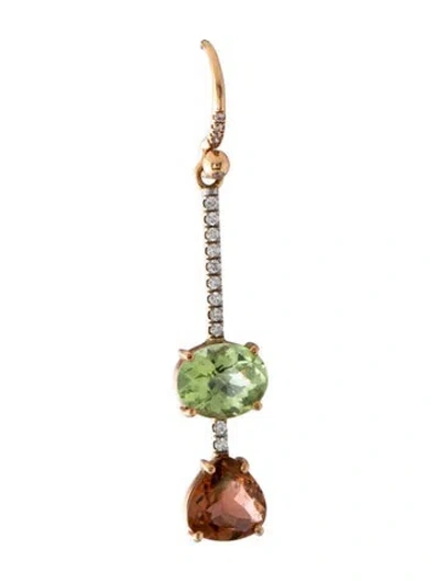 Pre-owned Irene Neuwirth 18k Tourmaline & Diamond Single Drop Earring In Multicolor