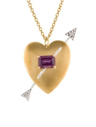 Pre-owned Irene Neuwirth 18k Tourmaline & Diamond True Love Pendant Necklace, 17" In Multi