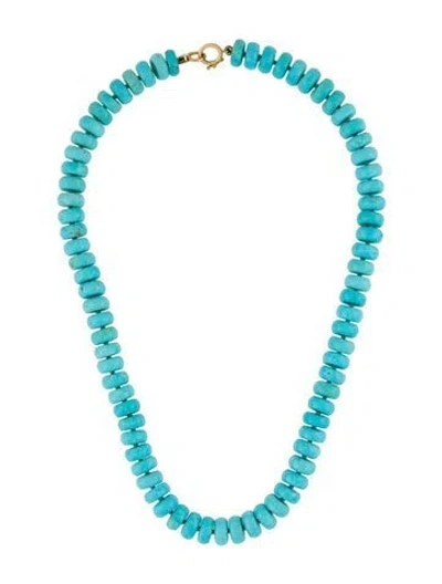 Pre-owned Irene Neuwirth 18k Turquoise Beaded Candy Necklace, 18" In White