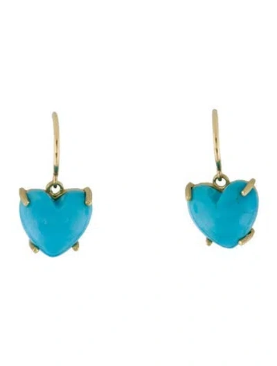 Pre-owned Irene Neuwirth 18k Turquoise Small Love Drop Earrings In Multi