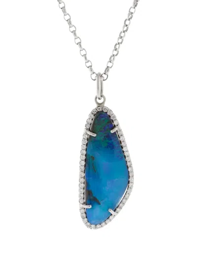 Irene Neuwirth 18k White Gold Boulder Opal And Diiamond Necklace In Silver