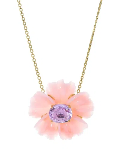 Irene Neuwirth 18k Yellow Gold Opal Kunzite Flower Necklace