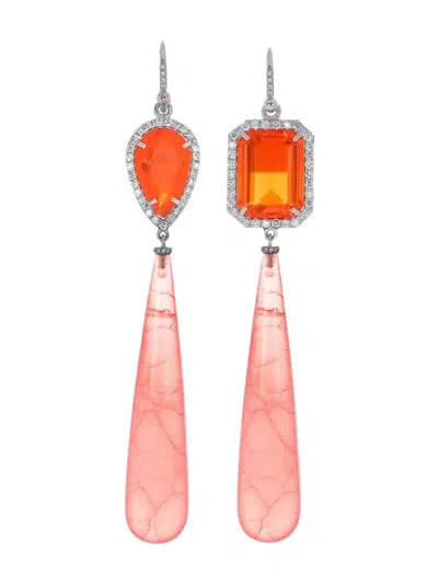 Irene Neuwirth 18kt White Gold Opal And Rhodochrosite Drop Earrings In Silver