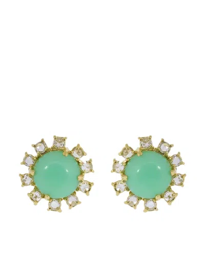 Irene Neuwirth 18kt Yellow Gold Mint Chrysoprase And Diamond Stud Earrings In Green