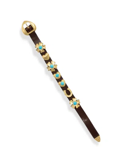 Irene Neuwirth Golden Blossom Leather Bracelet In Black