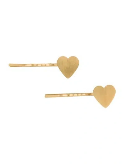Pre-owned Irene Neuwirth Metal Heart Hair Pins In Gold
