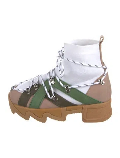 Pre-owned Iri Colorblock Pattern Combat Boots In White