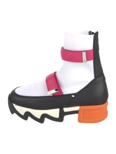 Pre-owned Iri Colorblock Pattern Lace-up Boots In White