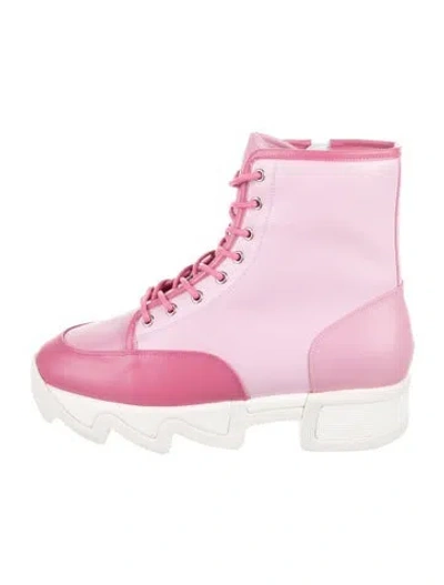 Pre-owned Iri Leather Colorblock Pattern Combat Boots In Pink