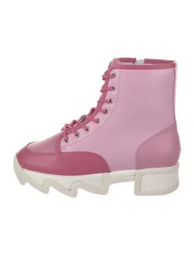 Pre-owned Iri Leather Colorblock Pattern Combat Boots In Pink