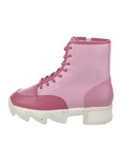 Pre-owned Iri Leather Colorblock Pattern Combat Boots In Pink