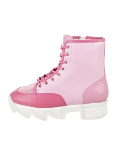 Pre-owned Iri Leather Colorblock Pattern Lace-up Boots In Pink