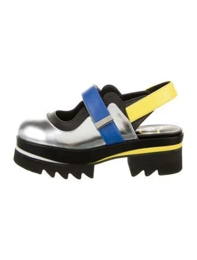 Pre-owned Iri Leather Colorblock Pattern Slingback Sandals In Silver