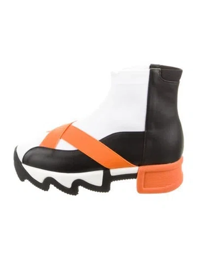 Pre-owned Iri Leather Colorblock Pattern Sock Sneakers In Black
