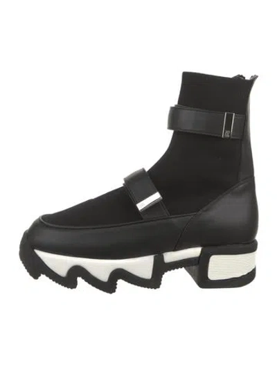 Pre-owned Iri Leather Trim Embellishment Chunky Sneakers In Black