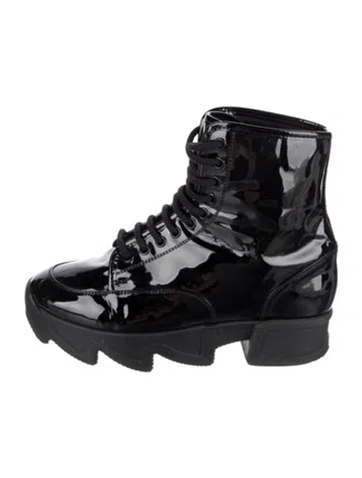 Pre-owned Iri Patent Leather Combat Boots In Black