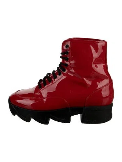 Pre-owned Iri Patent Leather Lace-up Boots In Red