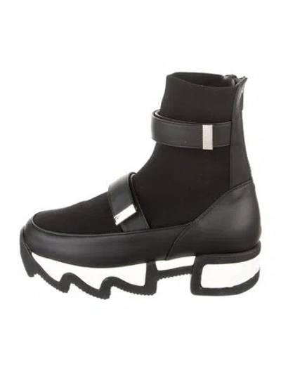 Pre-owned Iri Ves Colorblock Pattern Sock Boots In Black