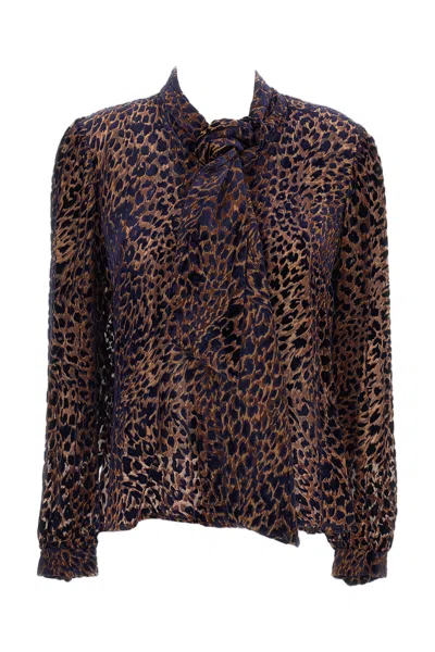 Irie Beige Animal Print Ruffled Blouse In Brown