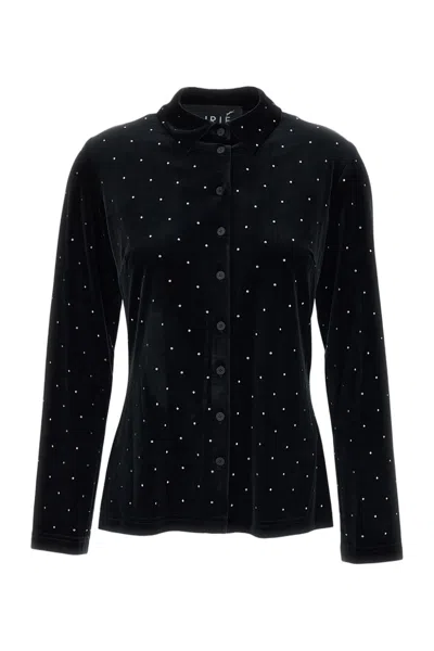 Irie Black Velvet Button-down Casual Shirt In Blue
