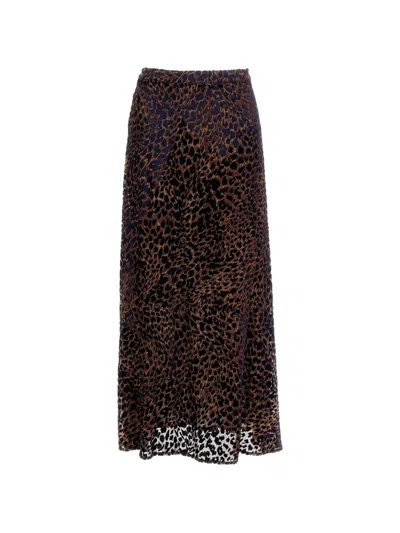 Irie Flowing A-line Midi Skirt With Leopard Print Pattern In Brown