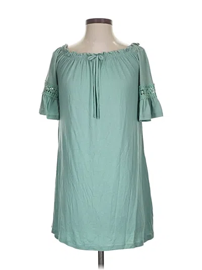 Pre-owned Iris 3/4 Sleeve Top Teal Keyhole Neckline Tops In Blue