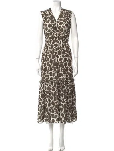 Pre-owned Iris & Ink Animal Print Midi Length Dress In Multi