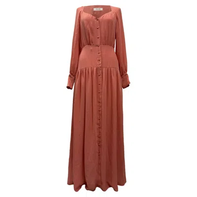 Pre-owned Iris & Ink Becky Pleated Crepe Maxi Dress In Coral Polyester In Pink