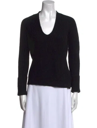 Pre-owned Iris & Ink Cashmere V-neck Sweater In Black