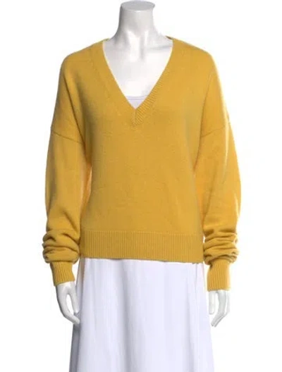 Pre-owned Iris & Ink Cashmere V-neck Sweater In Yellow