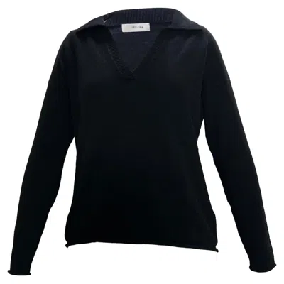 Iris & Ink Collared V-neck Sweater In Black Wool