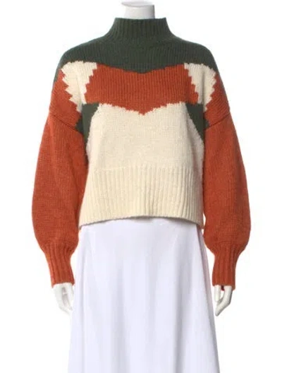 Pre-owned Iris & Ink Colorblock Pattern Mock Neck Sweater In Orange