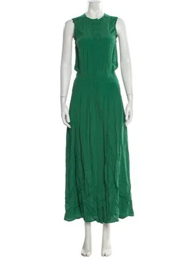 Pre-owned Iris & Ink Crew Neck Long Dress In Green