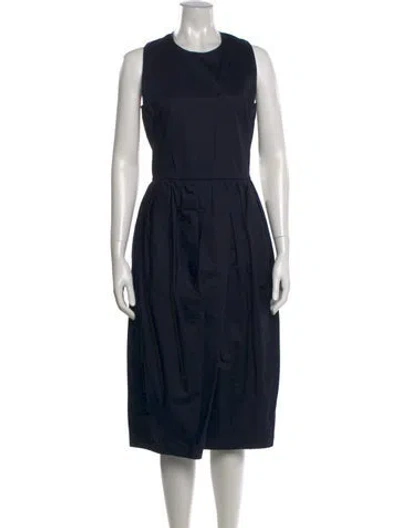 Pre-owned Iris & Ink Crew Neck Midi Length Dress In Black
