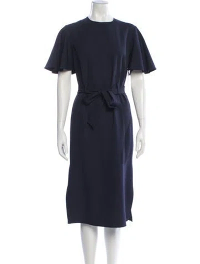 Pre-owned Iris & Ink Crew Neck Midi Length Dress In Blue