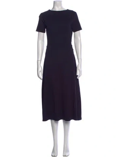 Pre-owned Iris & Ink Crew Neck Midi Length Dress In Blue