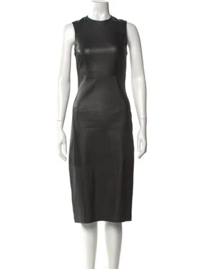 Pre-owned Iris & Ink Crew Neck Midi Length Dress In Gray