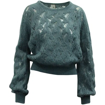 Iris & Ink Crochet Knit Sweater In Blue Wool In Green