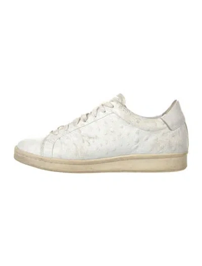 Pre-owned Iris & Ink Embossed Leather Embroidered Accent Sneakers In White