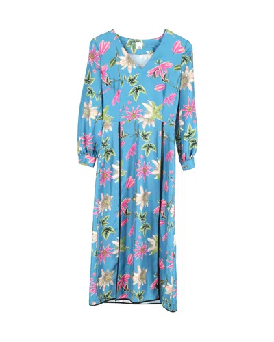 Pre-owned Iris & Ink Floral Midi Dress In Blue Silk